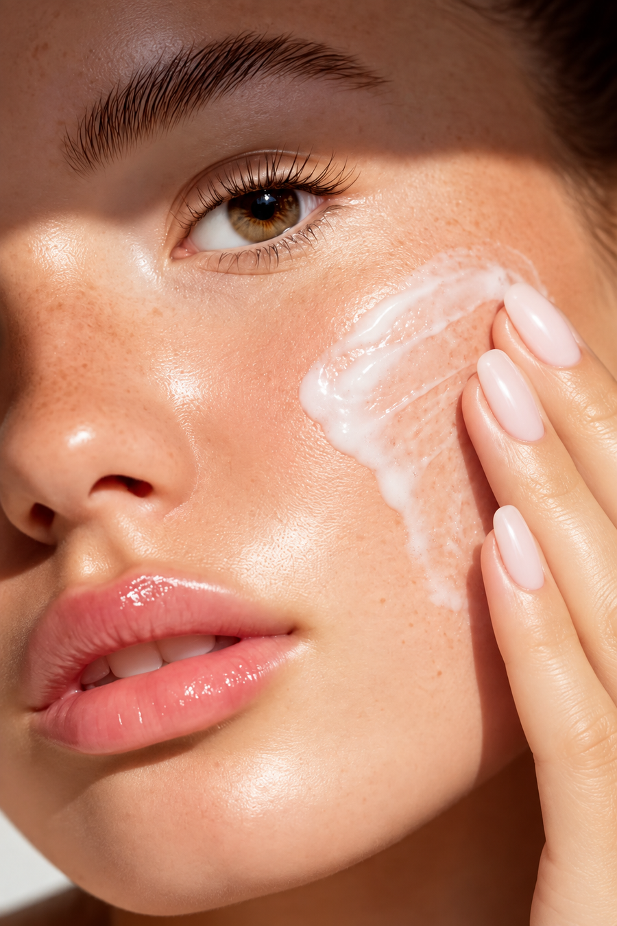 Velvet Cleansing Oil-to-Milk appliceras varsamt på kinden